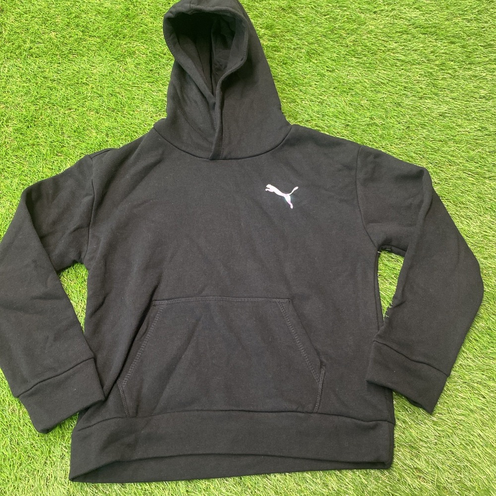 Puma Essential Hoodie Black Iridescent‎ Cat Logo Sweatshirt Girls Youth M New